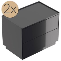 2x Tables chevet Concepto XL 70cm B avec 2 tiroirs Push to Open Graphite brill.