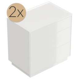 2x Tables de chevet Lux XL 70cm avec 3 tiroirs Push to Open Blanc brillant