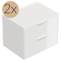 2x Tables de chevet Artem 60cm A avec 2 tiroirs SoftClose Blanc brillant