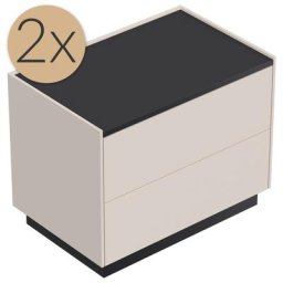 2x Tables chevet Concepto XL 70cm B avec 2 tiroirs Push to Open Creme Graphite