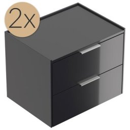 2x Tables de chevet Artem 60cm A avec 2 tiroirs SoftClose Graphite brillant