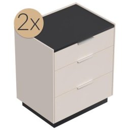 2x Tables de chevet Tamilis 60cm avec 3 tiroirs SoftClose Creme Graphite