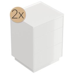 2x Tables de chevet Lux M 50cm avec 3 tiroirs Push to Open Blanc brillant