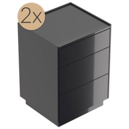 2x Tables de chevet Lux M 50cm avec 3 tiroirs Push to Open Graphite brillant