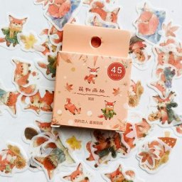 Autocollant adhésif en papier motif renard et feuilles d'érable étiquette artisanale pour