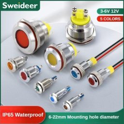 Indicateur lumineux LED en métal étanche 6/8/10/12/16/19mm lampe de signalisation avec fil 3V 6V