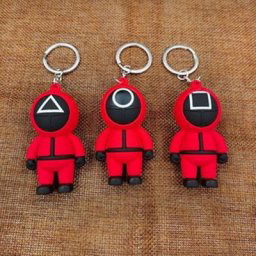 Squid Figures Mask Keychain Charms Round Six Cosplay Keychains Key Toys Gift for Women Men and