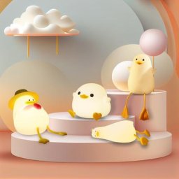 Lampe de Nuit en Forme de Canard en Silicone pour Enfant avec Minuterie Rechargeable par USB