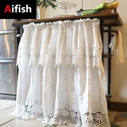 Petits rideaux romains courts en dentelle blanche broderie creuse Tulle demi-porte baie vitrée