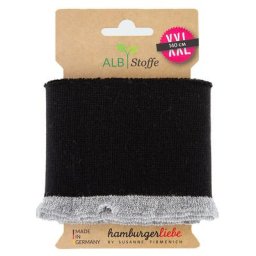 Albstoffe Bande bord-côte coton bio « Cuff Me Frill », noir/argenté, 1,4 m