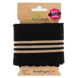 Albstoffe Bande bord-côte coton bio « Cuff Me Wave », noir/doré, 1,4 m