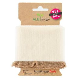 Albstoffe Bande bord-côte coton bio « Cuff Me Frill », écru/doré, 1,4 m