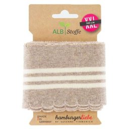Albstoffe Bande bord-côte coton bio « Cuff Me Wave », beige/écru, 1,4 m