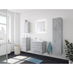 Ensemble de SDB Firenze 60 (5 Pièces/B) en aspect béton avec miroir LED