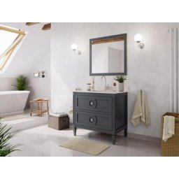 Ensemble meubles SDB cottage 2pcs LAVANDA 90 quartz Carrara monté laqué gris