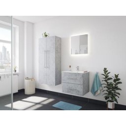 Ensemble de SDB Firenze 60 (4 Pièces/B) en aspect béton avec miroir LED