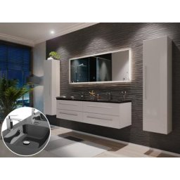Ensemble meuble de SDB Compose 160 4 pièce en blanc brillant avec miroir LED
