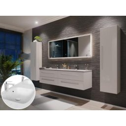 Ensemble meuble de SDB Leon 160 4 pièce en blanc brillant avec miroir LED