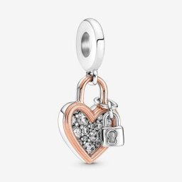 Charm Pendant Double Cadenas Cœur
