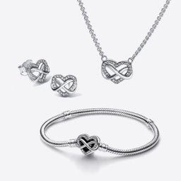 Ensemble Bracelet, Collier et Clous d'Oreilles Cœur Infini Scintillant