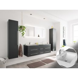 Ensemble meuble de SDB Akis XL 4 pièce incl. miroir LED en noir satiné
