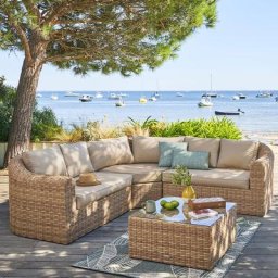 Salon d'angle de jardin Mooréa Savana 5 places - Aluminium traité époxy, Résine tressée, Polyester