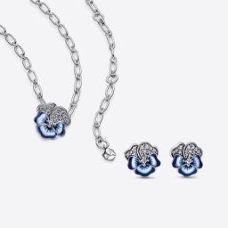 Ensemble Clous d'Oreilles et Collier Pensée Bleue