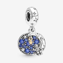Charm Pendant Double Le Père Noël Sur La Lune
