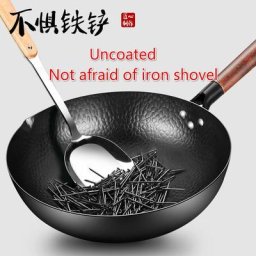 Poêle à frire en fer faite à la main wok de santé non revêtu poêle antiarina cuisinière à gaz