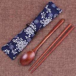 Ensemble de Couverts de Voyage en Bois de Style Japonais Cuillère Baguettes avec Étui de Rangement