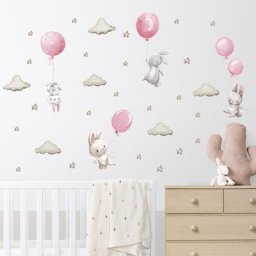 Autocollant mural pour chambre d'enfant décoration ballon lapin étoile nuage