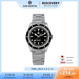 San Martin-Montre de Plongée Mécanique existent pour Homme Cadran en Émail Saphir de Luxe Cadeau