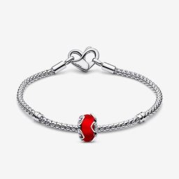 Bracelet Composé Verre de Murano Rouge Givré&Cœurs