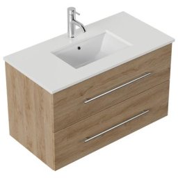 Meuble de salle de bain Ely 90 quartz blanc meuble bas chêne clair