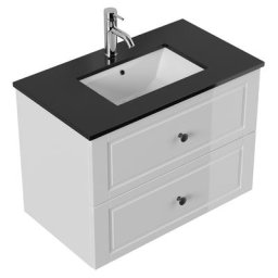 Meuble de salle de bain Ely 80 Cottage quartz noir meuble bas blanc brillant