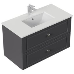 Meuble de salle de bain Ely 90 Cottage quartz blanc meuble bas anthracite