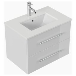 Meuble de salle de bain Ely 70 quartz blanc meuble bas blanc brillant