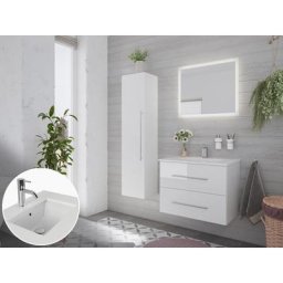 Ensemble meubles SDB Ely 70 quartz blanc 3pcs miroir LED blanc brillant