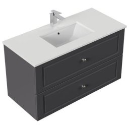 Meuble de salle de bain Ely 100 Cottage quartz blanc meuble bas anthracite
