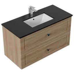 Meuble de salle de bain Ely 100 Cottage quartz noir meuble bas chêne clair