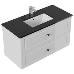 Meuble de salle de bain Ely 100 Cottage quartz noir meuble bas blanc brillant