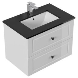 Meuble de salle de bain Ely 70 Cottage quartz noir meuble bas blanc brillant