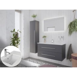 Ensemble meubles SDB Ely 100 quartz blanc 3pcs miroir LED anthracite