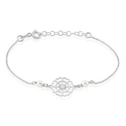 Bracelet Enaelle Argent Blanc Perle D'imitation Et Aigue Marine