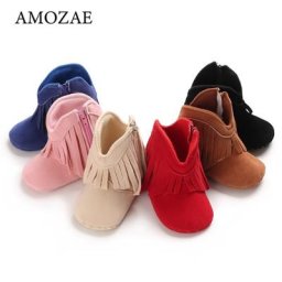 Chaussures antidérapantes à semelle souple pour nouveau-né fille bottines de neige à franges