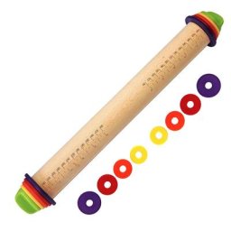 Rouleau à pâtisserie en bois réglable avec échelle et anneaux pâte à pizza croûte à tarte outils