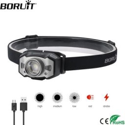 BORUiT – Mini lampe frontale B33 à lumière rouge avec capteur de mouvement IR Zoom 5 modes