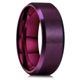 Bagues simples en acier inoxydable violet pour hommes et femmes bord poli biseauté bijoux de bande