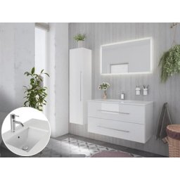 Ensemble meubles SDB Ely 100 quartz blanc 3pcs miroir LED blanc brillant