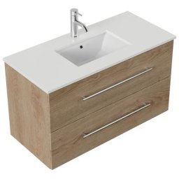 Meuble de salle de bain Ely 100 quartz blanc meuble bas chêne clair